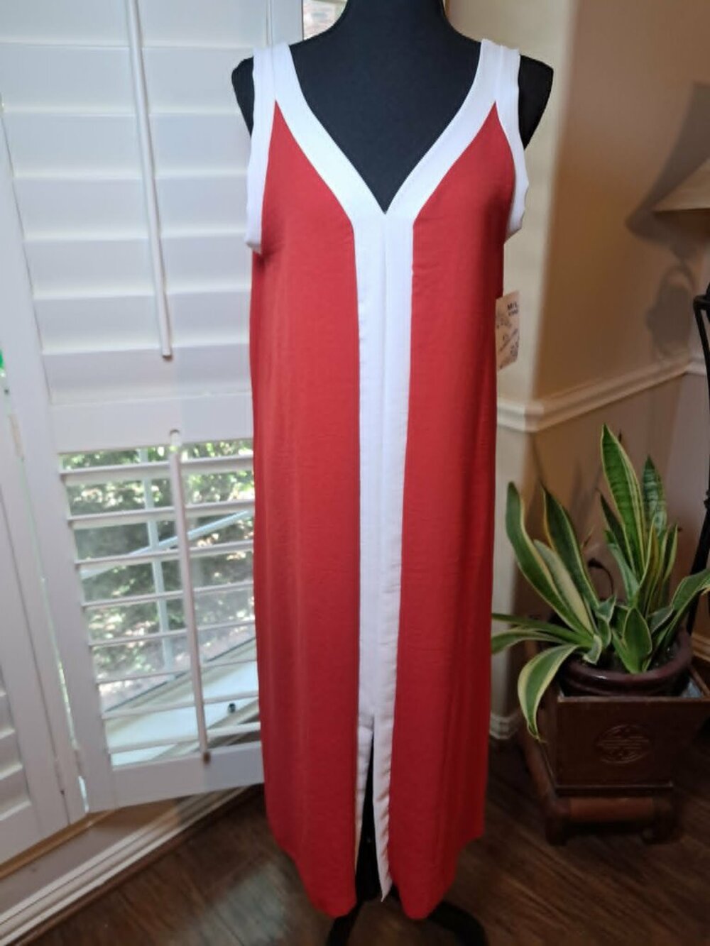 Red White Color Block Sleeveless Maxi Dress M/L - Picture 2 of 7